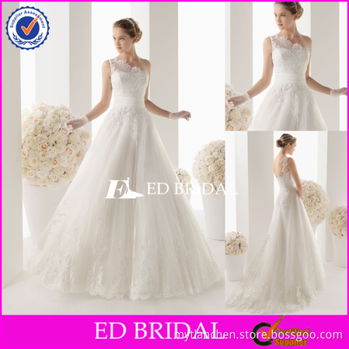 Top Sale rs133 A-line One Shoulder Lace Outlay Empire Waist 2014 Quality Made Designer Lace Wedding Dresses